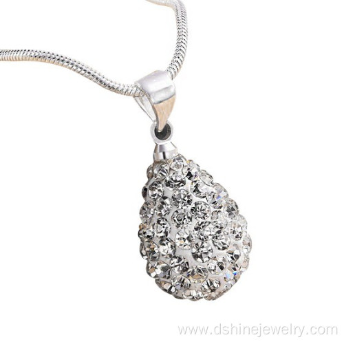 925 Silver Drop Shape Shamballa Pendant Necklace For Women